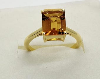 Emerald Cut Citrine 14K Solid Gold Ring, November Birthstone Gift Rings