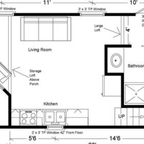 Tiny Home Floor Plan: 14 x 40 Deluxe Lofted Barn (1bd / 1bth)- FLOOR PLAN ONLY- Not a blueprint