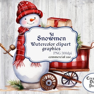 clipart di pupazzi di neve ad acquerello Pacchetto di grafica PNG pupazzo di neve, scrapbooking, diario spazzatura, artigianato di carta, download immediato, uso commerciale GRATUITO