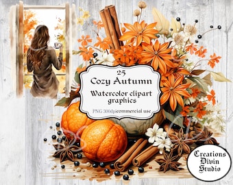Aquarell Herbst Clipart, Herbst PNG Grafiken (digitaler Download)