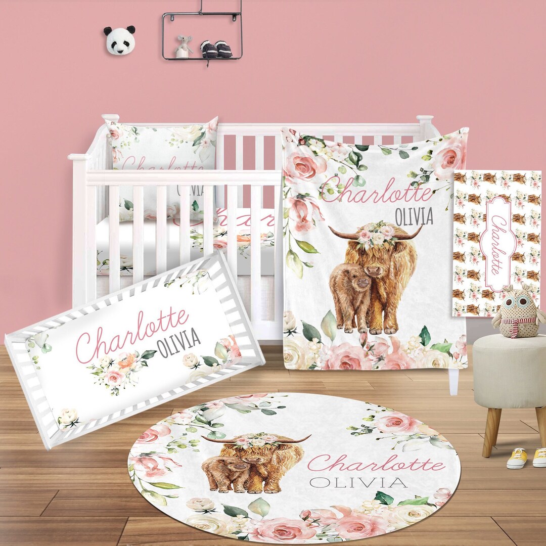 Personalized Crib Bedding Set Baby Girl Crib Bedding 5 Pcs Etsy