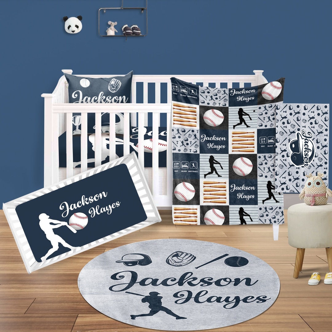 Personalized Crib Bedding Set 5 Pcs Baseball Crib Bedding Etsy