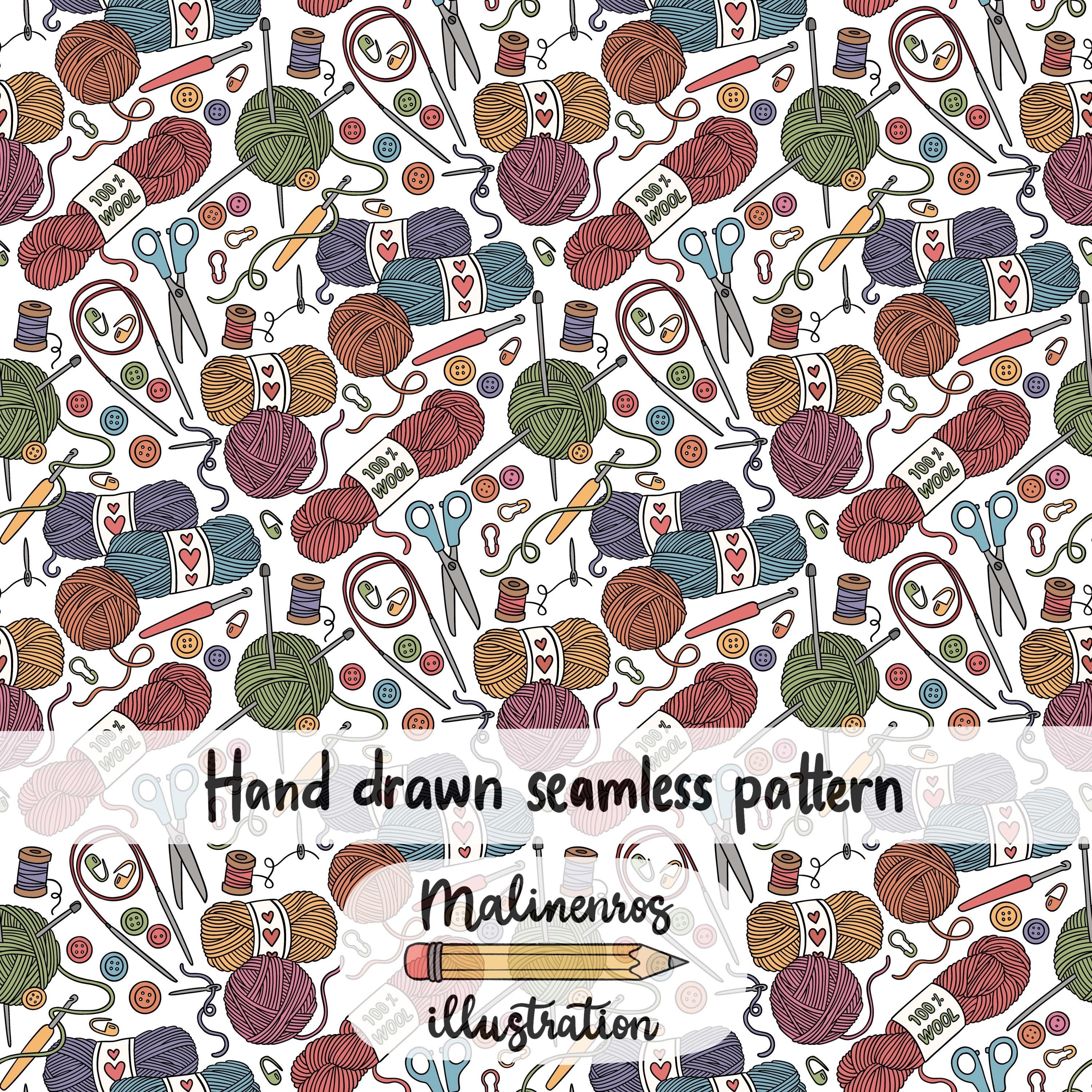 Colorful Yarn and Knitting Seamless Pattern, Fabric Design (digital ...