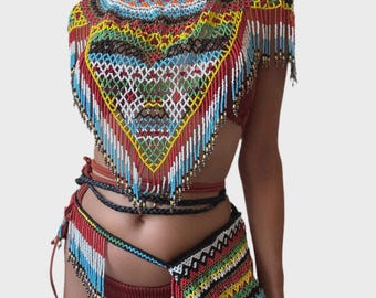 MEXICAN TOP & BELTBAG | Hand Beaded Festival Fashion | One of a Kind | Evening Outfits