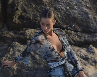 Hand-dyed Silk Chiffon Kimono and Shorts Set | Lightweight Summer Loungewear