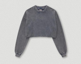 KURZER SWEATER AUS 100% BAUMWOLLE | Vintage-Stil | Lässige Streetwear | Gemütlicher Pullover | Stonewashed Stil