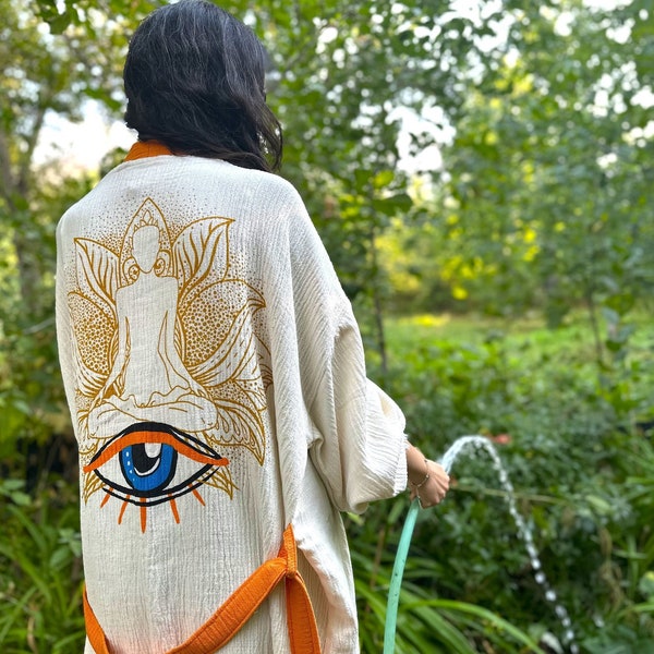 Evil Eye Handmade Kimono, Boho Kimono, Hijab Kimono, Organic Cardigan, Beach Coverup, Cotton Kaftan, Special Gift