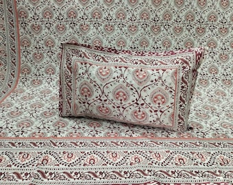 Spring cotton hand block print bed sheets Vibrant color bed spread soft pillow covers King Queen size Bedsheet Indian Jaipuri print bedroom