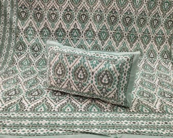 luxurious Block print bedspread Floral print 100% pure cotton bedsheets Pillow cover combo set Jaipuri print bedsheets king size bedsheets