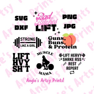 Lift Heavy Sh*t SVG DXF PNG, Girls Who Lift Cutting File, Weightlifting svg, dxf, jpg - Cricut, Silhouette, Cameo - 6 Design Bundle