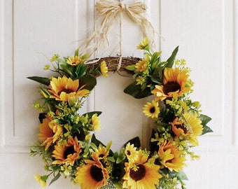 Artificial Sunflower Wreath ,Spring Floral Door Hanging Garland, Wedding Decor,Sunflower Wreath