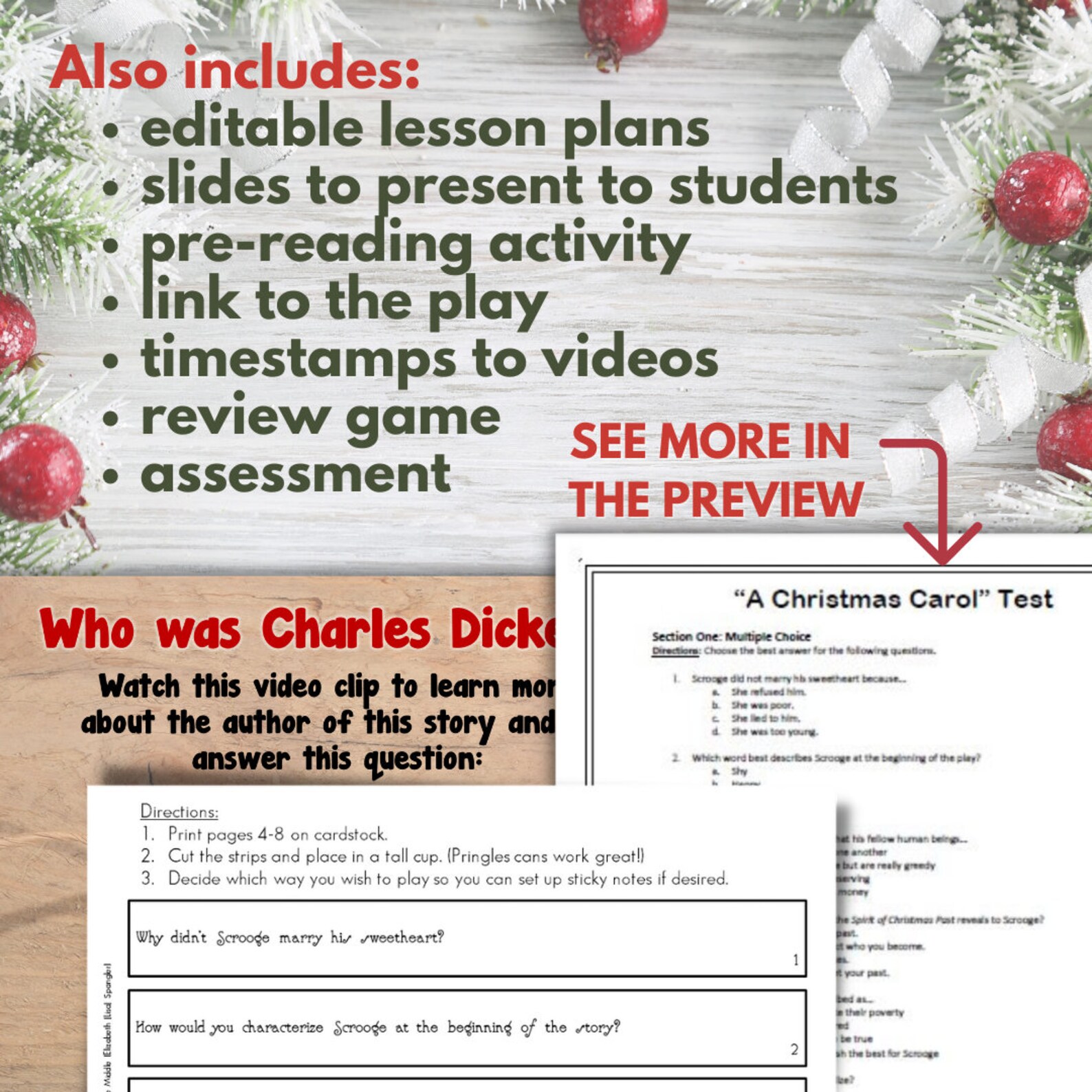 A Christmas Carol Activities Worksheets for the Play Version Etsy