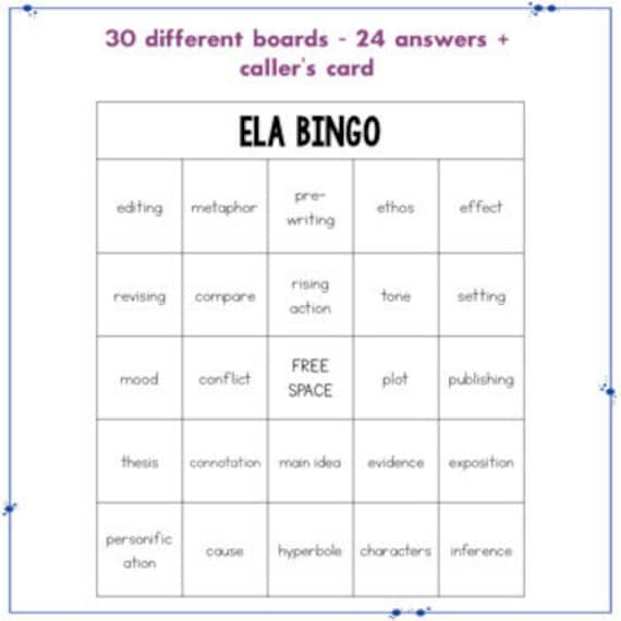 Vocabulary BINGO for Middle School ELA Printable - Etsy