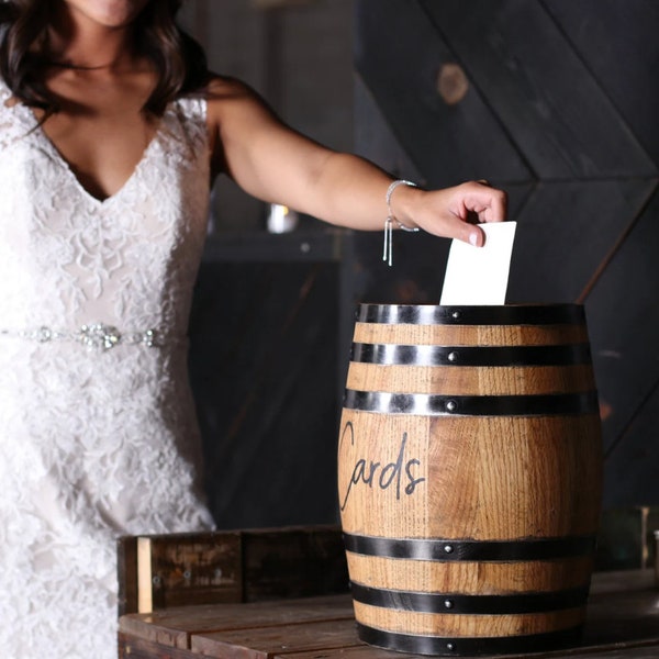Rustic Elegance Whiskey Barrel Card Holder for Wedding Theme