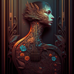 Bionic Guitar Lady Png Digital Download