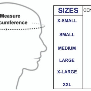 K&ouml;nnte beinhalten: Ein Diagramm, das zeigt, wie man den Kopfumfang f&uuml;r die Gr&ouml;&szlig;enermittlung von H&uuml;ten misst. Das Diagramm zeigt eine Seitenansicht eines Kopfes mit einer gestrichelten Linie, die angibt, wo gemessen werden soll. Eine Tabelle listet die Hutgr&ouml;&szlig;en in Zoll und Zentimetern auf. Die Gr&ouml;&szlig;en umfassen XXS, XS, S, M, L, XL und XXL.
