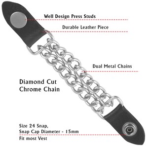 thumbnail image 2 of Motorcycle Vest Extenders – Double Black Chain – Made In USA – 4" With 24 Snaps – 4 Pack 2 of 4