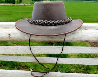 Children Kids Multiple Cowboy Hat Real Leather Outback Australian Western Style 54cm XS UK