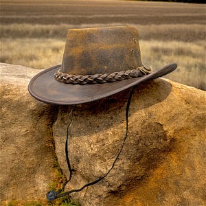 Distress Genuine Leather Outback Cowboy Hat Men Women outfit Australian Western Vintage Style Bild 1