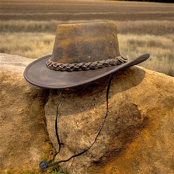 Handmade Real Leather Outback Hat Vintage Cowboy Style Men Women outfit Australian Western Style