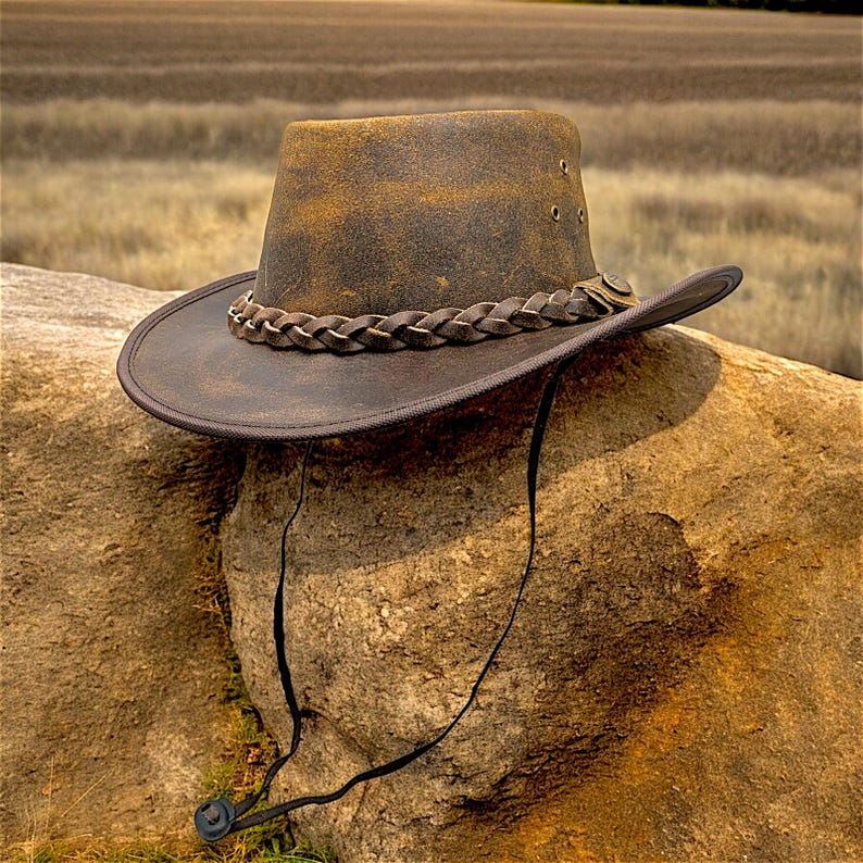 Distress Genuine Leather Outback Cowboy Hat Men Women outfit Australian Western Vintage Style Bild 1