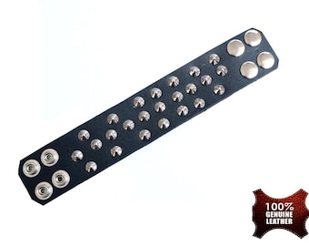Unisex Black Spike Studded Punk Rock Biker Wide Strap Leather Haloween Bracelet.