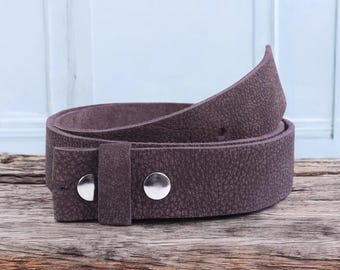 Men's Full Grain Cowhide Leather Belt Stud Snap Strap No Buckle