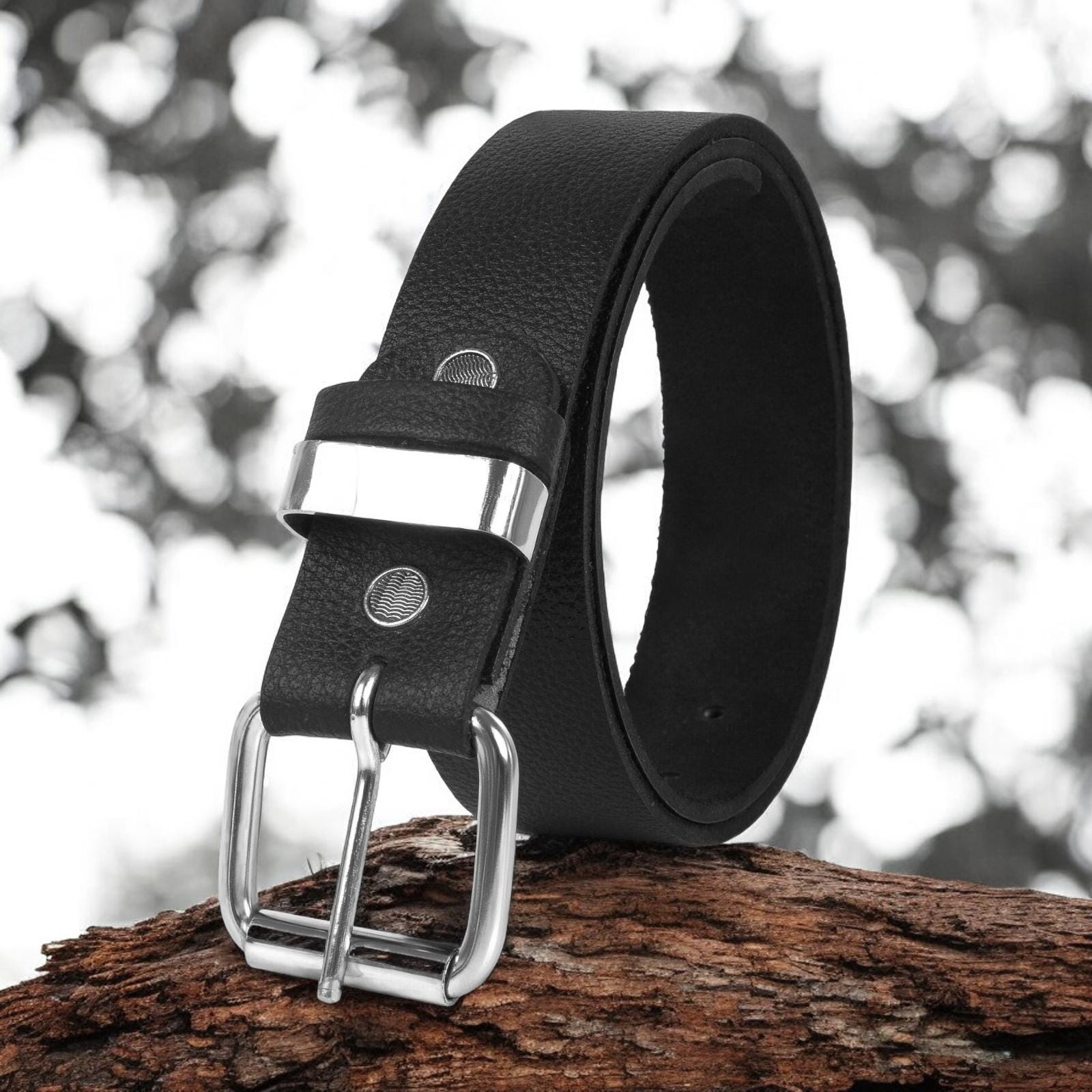 Western Leather Belt Black 100% Real Leather With Silver  display picture 3