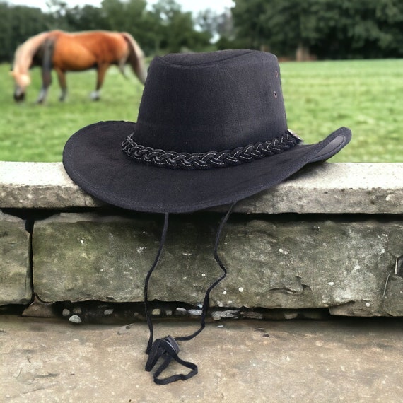 Suede Black Leather Outback Cowboy Hat Western for Men Women  display picture 2