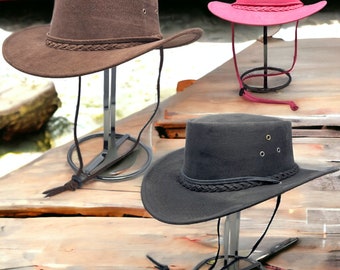 100% Real Leather Australian Style Cowboy Hat Light Weight Foldable Men & Women Low Price Travel