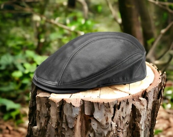 New Style Men Black Flat Cap 100% Real Cowhide Leather Ivy Gatsby Newsboy Driver Golf Hat UK