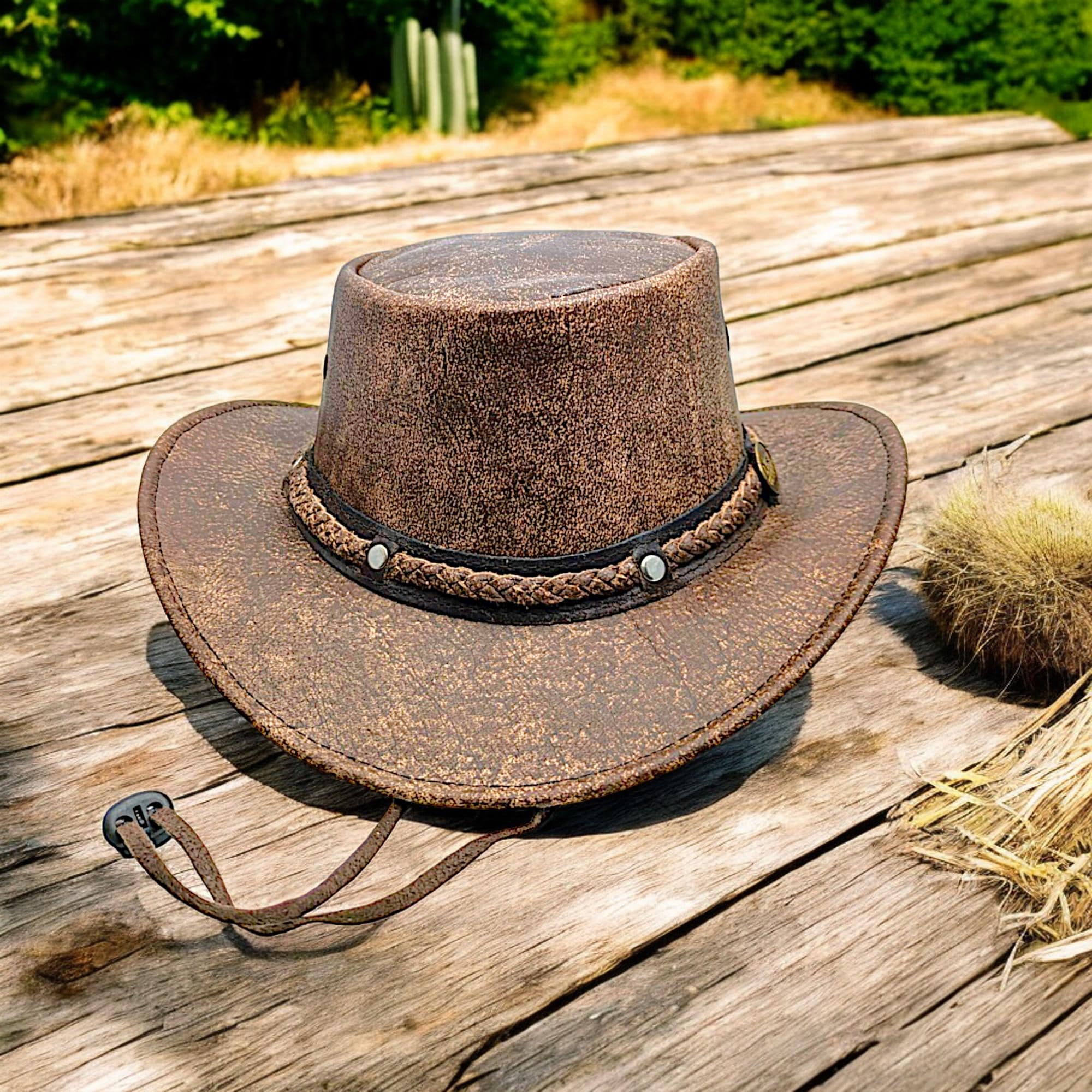 Genuine Leather Cowboy Hat Shapeable Brim Western Outback Style Unisex Genuine Leather Cowboy Hat: Wide Brim Western Outback Hat - Etsy main image 4