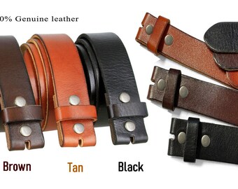 Men Genuine Real Cow Hide Leather Stud Snap Clip Belt Strap Without Buckle Tan Black brown