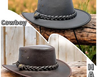 8646 Leather Cowboy Hat For Men Women Western Australian Outback Hat Leather Cowboy Hat for Men Women Western Australian Outback  main image 4