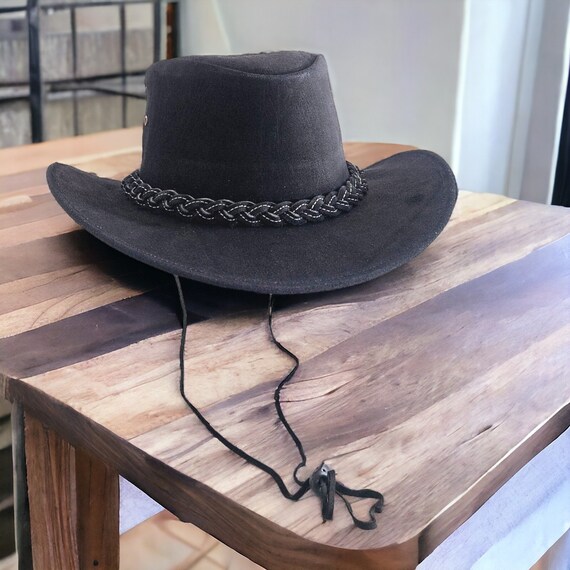 Suede Black Leather Outback Cowboy Hat Western for Men Women  display picture 3