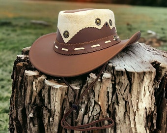 Australian Western Outback Style Real Oily Leather Brown Cowboy Bush Hat Winter