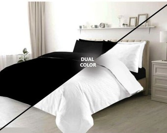 Reversible Two in one double colours Duvet Cover Bedding Set Pillowcases white Stripe black Charcoal