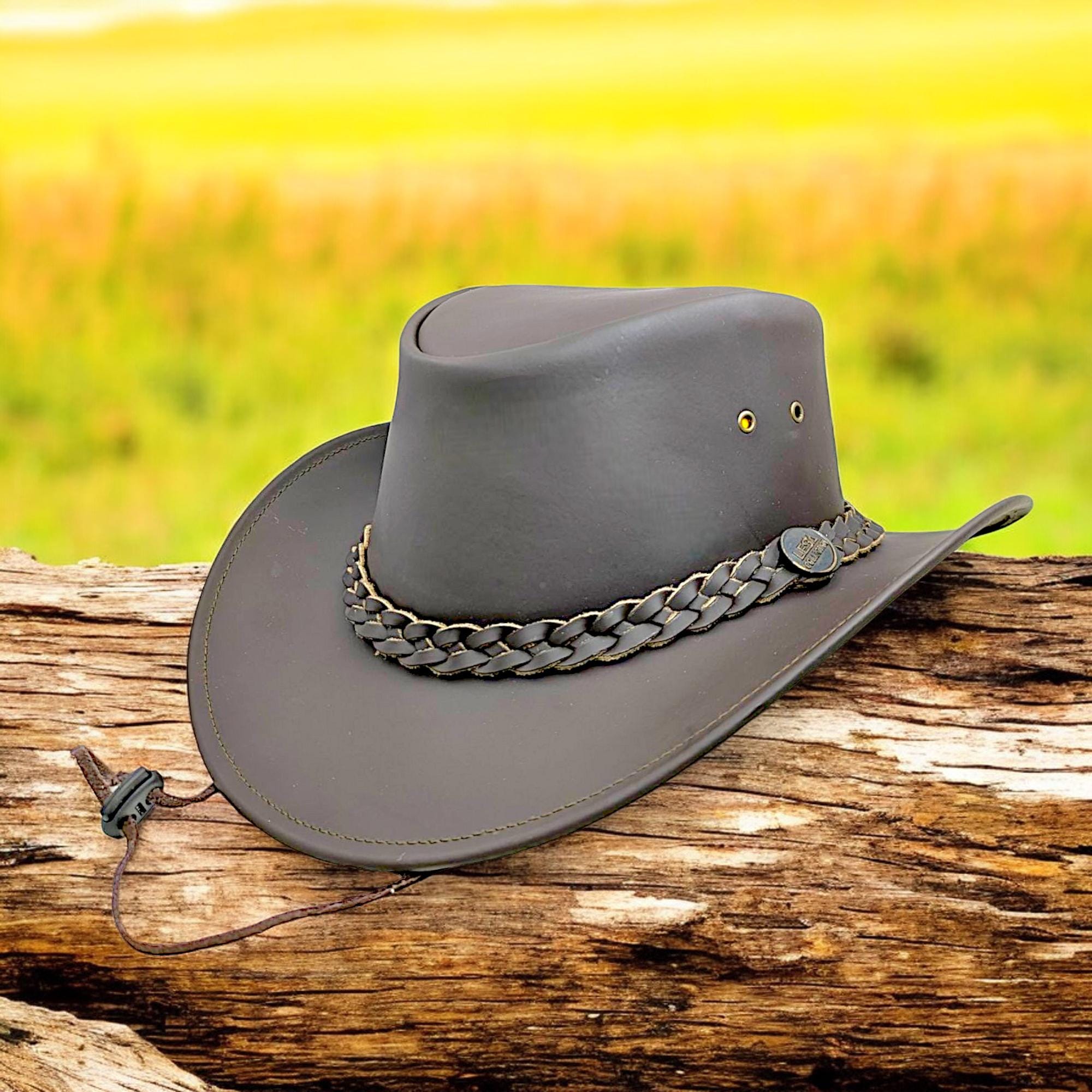 Real Leather Black Brown Australian Western Cowboy Hat  display picture 3