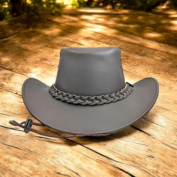 Real Leather Black Brown Australian Western Cowboy Hat  display picture 1