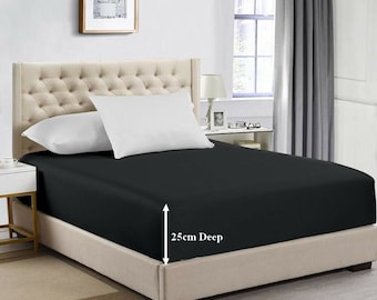 Extra Deep 25cm Fitted Sheet 100% Poly Cotton Single Double King Size Bed Sheets