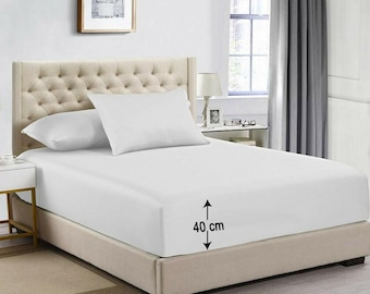 Extra Deep 16” 40cm Fitted Bed Sheets 100% Poly Cotton Single Double King Size