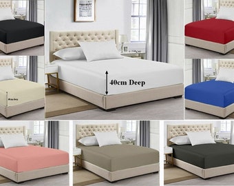 Extra Deep 16” 40cm Fitted Bed Sheets 100% Poly Cotton Single Double King Size