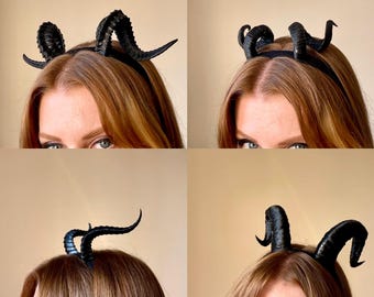 Opaska z rogami drukowana w 3D: czarne, żywiczne rogi cosplayowe