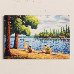 Inspired by Georges Seurat Art Prints - Vibrant Summer Lake Scene, Pointillism Canvas Art, Colorful Neo-Impressionist Wall Decor