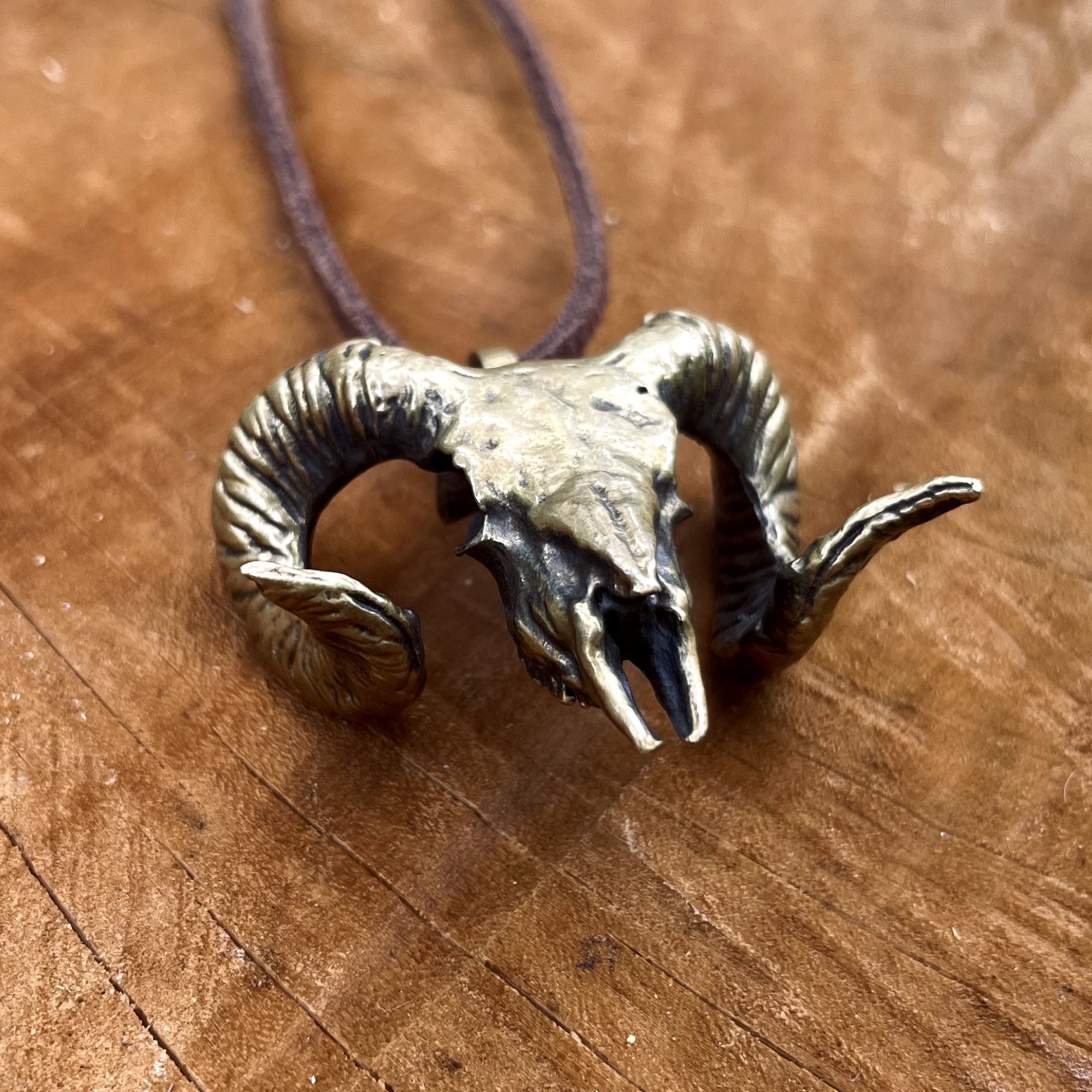 Brass Ram Skull Pendant: Gothic Aries Necklace, Handmade in