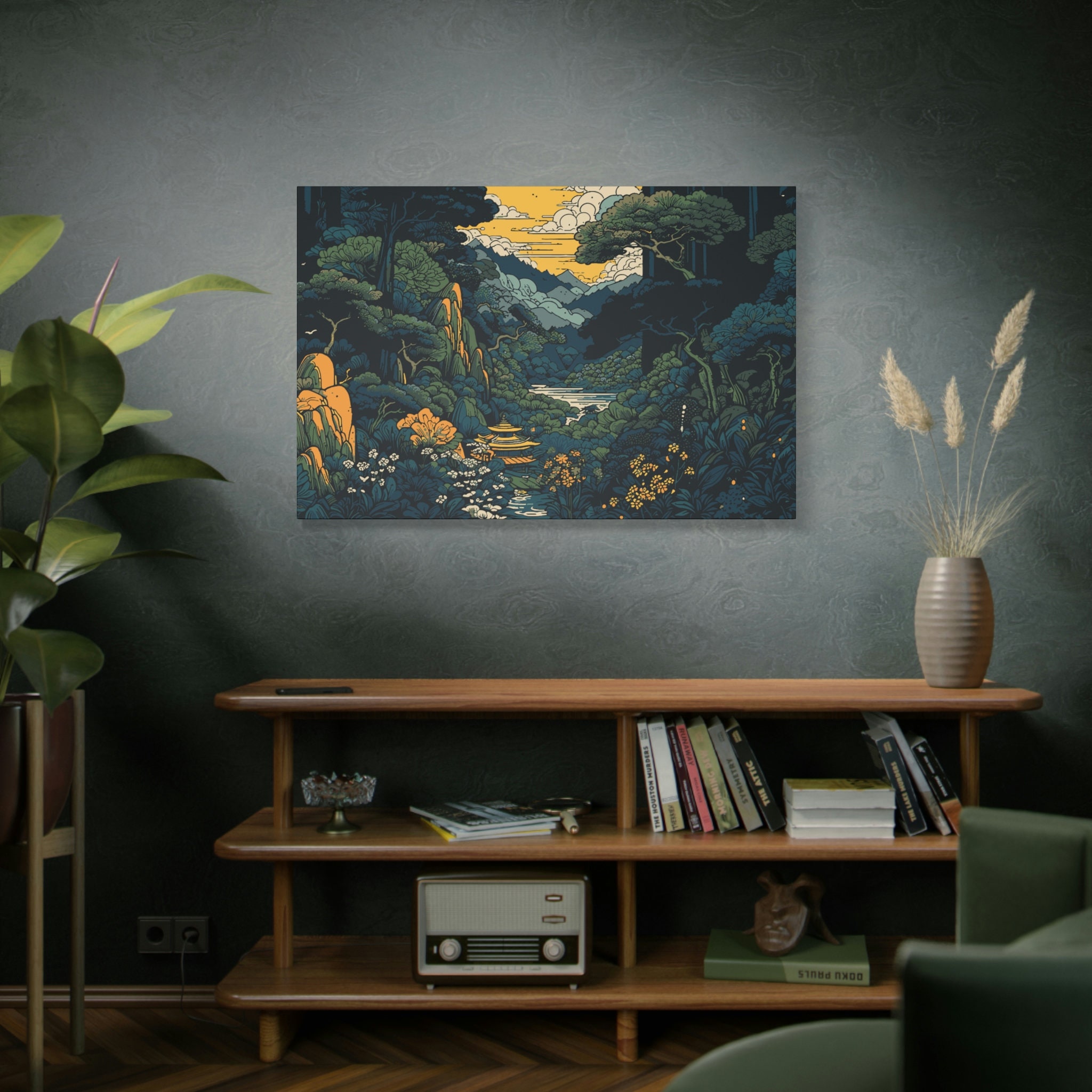 Ukiyo-e Print Art: Hokusai-inspired Tranquil Japanese Garden