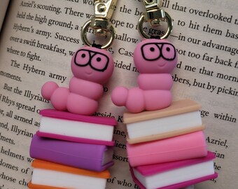 Bookworm Keychain | Book Keychain | Bookish Gift | Woodland Keychain |Handmade | Silicone Keychain | Book lover