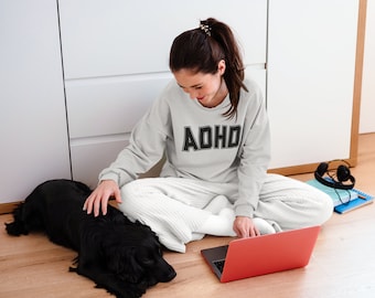 ADHD Sweatshirt, Collegiate Black Lettered Varsity Style Statement Sweatshirt - Comfy and Stylish Gift