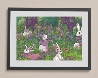Bunnies in the Garden 001 | Digital Download, Art Print, Wall Art, Downloadable Print