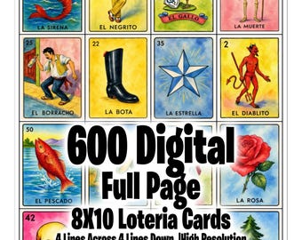 600 Size: 8X10" Modern Lotería Cards – Digital Download - NO Repeats!